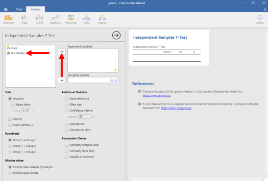 Two-Sample T-Test in Jamovi 5